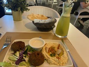 Libanese bread and limonade, falafel and hummus to die for  at Alamir in Tenerife