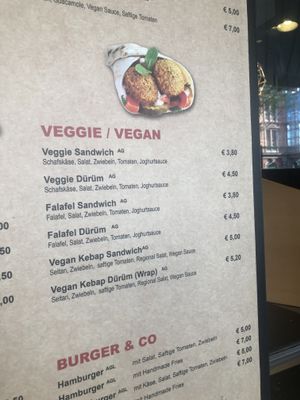 Veggie/vegan section of the menu at Kebap Mann in Innsbruck