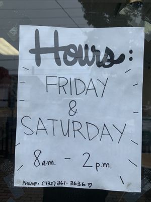 Hours as of 7/13/21 at Seed to Sprout Bakery in Wanamassa