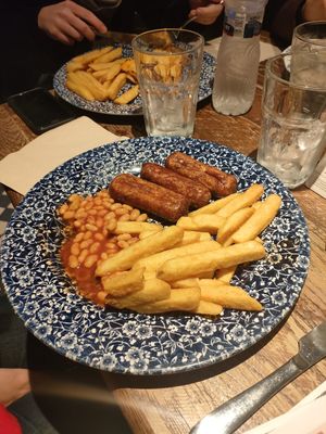 Vegan sausages, beans and chips at The Linen Weaver  in Cork