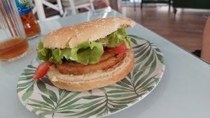 Vegan tropical burger at Roots in Tenerife