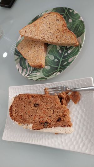 Vegan carrot cake & ham and cheese toastie at Roots in Tenerife