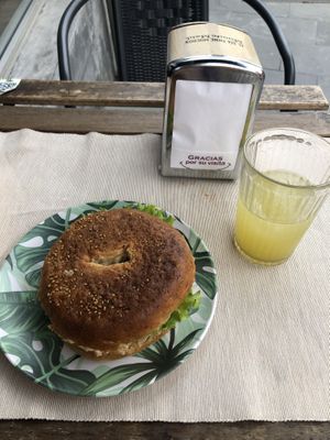 Veggie burger and lemonade  at Roots in Tenerife