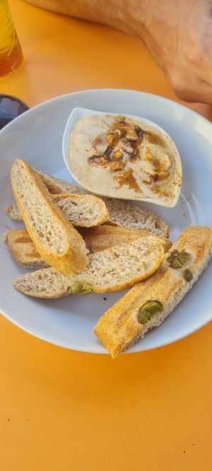 Olives bread with Humus at Roots in Tenerife
