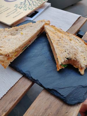 vegan cheese and ham toastie at Roots in Tenerife