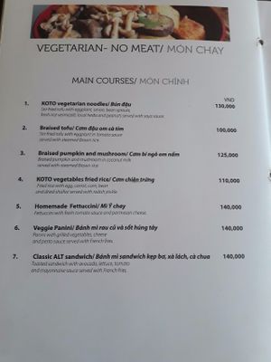 menu page 2  at Koto in Hanoi