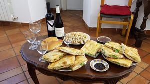 Pizzas and cheese at Dall'Albero in Rome