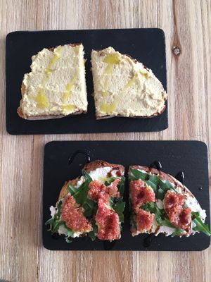 Hummus Bruschetta and Fig Bruschetta  at Dall'Albero in Rome