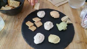 Tasting plate of delicious nut cheeses! at Dall'Albero in Rome