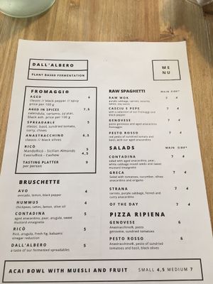 Menu at Dall'Albero in Rome