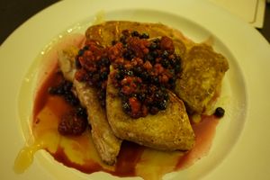 Vegan French toasts with berries and maple syrup  at The Fat Cyclist Cafe in Stirling