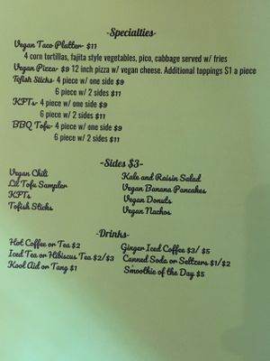 Separate vegan menu - back at Gooseberries in St Louis