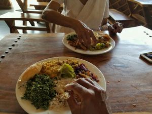 rice and curry at Banana Leaf in Polonnaruwa