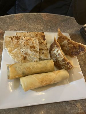 Roti, spring roll and gyoza   at Siam Purity in Broadbeach