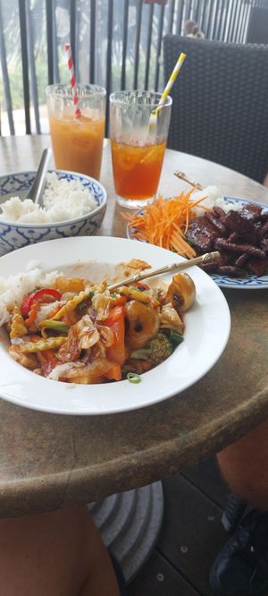 Sweet n Sour Tofu n Vege, and Coconut sticky rice at Siam Purity in Broadbeach