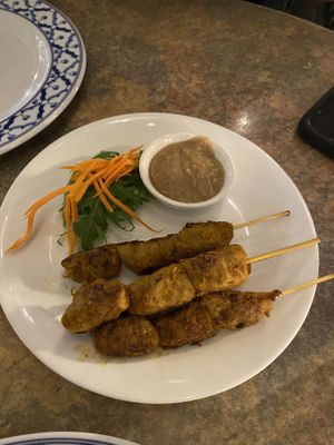 Satay skewers with peanut sauce  at Siam Purity in Broadbeach