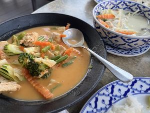 Vegan chicken Panang Curry + Vegan chicken green curry   at Siam Purity in Broadbeach
