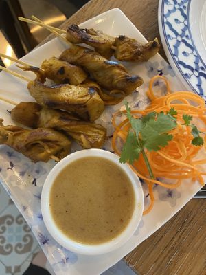 Chicken skewers with satay sauce at Siam Purity in Broadbeach