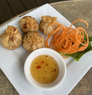 Money bags ~ mini parcels with vegan chicken, vege & caahew at Siam Purity in Broadbeach