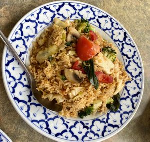 Spicy Tom-yum fried rice with tofu / vegetables at Siam Purity in Broadbeach