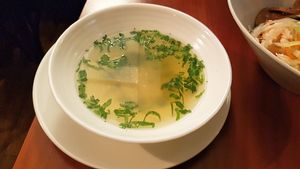 Soup that accompanies the bo bun at La Palanche d'Aulac in Paris