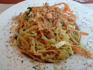 Banana blossom salad perfectly dressed. at La Palanche d'Aulac in Paris