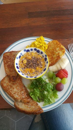 Tofu scramble, cereals, toast, salad at Around Green - 어라운드 그린 in Seoul