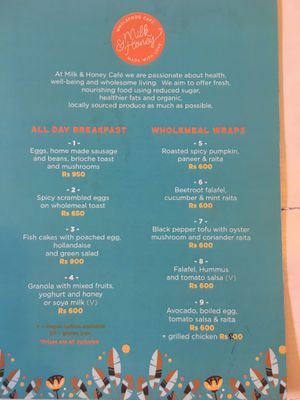 Menu 2 at Milk & Honey Cafe in Colombo