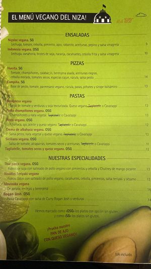 Menú vegano   at Niza in Valladolid