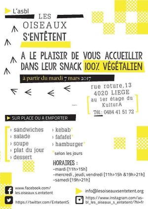 flyer at Les Oiseaux s'entetent in Liege