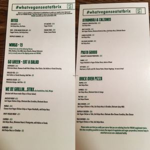 alternative vegan menu  at Brix in Cortland