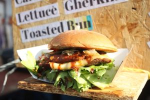 Jake Vegan Steak display burger at Jake's Vegan Steaks in North London