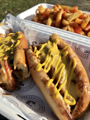 Philly Cheezesteak Sandwich with Thyme Fries at Jake's Vegan Steaks in North London