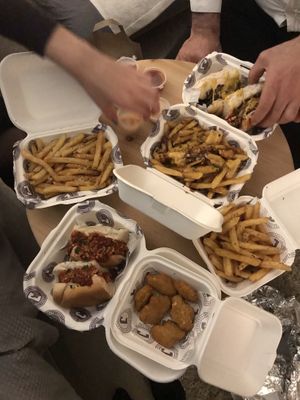 Truffle oil fries, gravy fries and thyme fries at Jake's Vegan Steaks in North London