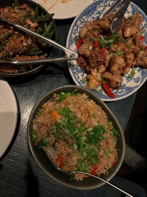 Fried rice, cauliflower and green beans - all great! at Duck Duck Goat in Chicago