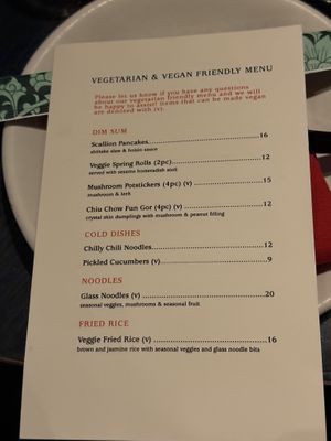 Vegan menu  at Duck Duck Goat in Chicago