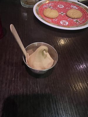 our server brought this amazing apple cider sorbet and it was literally delicious and i hate sorbet !  at Duck Duck Goat in Chicago