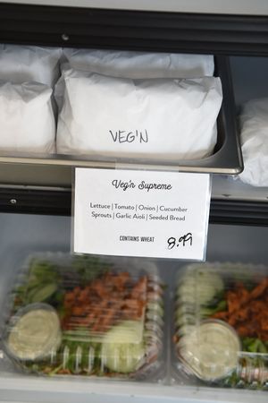 Grab and go sandwiches and salads by Veg'n Out at San Diego Vegan Market in San Diego
