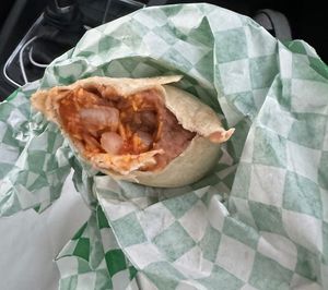 from february’s (2024) dinner menu! (bean burrito — taco bell style)   at San Diego Vegan Market in San Diego