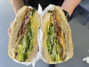 Ciabatta club with turkey and bakon 😋  at San Diego Vegan Market in San Diego