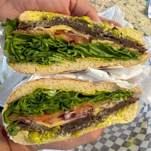steak sandwich   at San Diego Vegan Market in San Diego