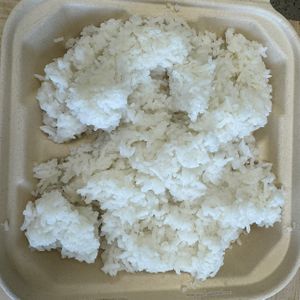 large amount of rice for two (combo meal — but this is plated for two combo meals in one box)   at San Diego Vegan Market in San Diego