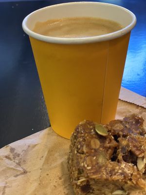 Coffee and flapjack  at Steampunk in North Berwick