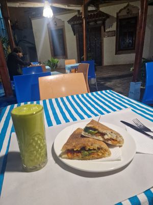 Vegan sandwich with avocado orange juice 55dh total at Sofia in Chefchaouen