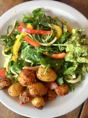 Fresh salad with smashed avocado and rosemary roasted potatoes  at The Sound Lounge in South West London