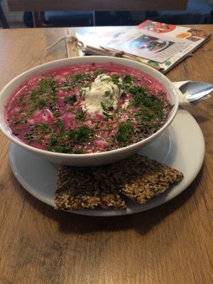 The cold beetroot soup was sooo good - just like my mum used to make it :-) at Mihiderka - Józefa in Krakow