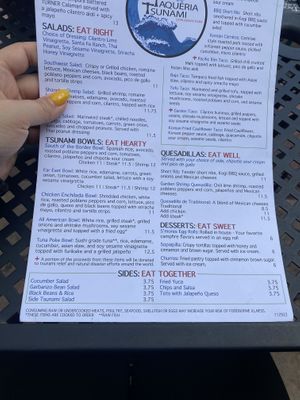 Menu options  at Taqueria Tsunami in Marietta