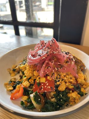 Veggie Sausage Hash (vegan version)  at Turf in Vancouver