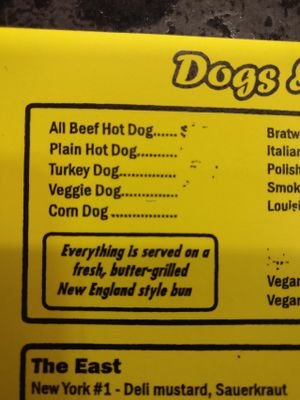 Veggie dogs on the menu. Butter grilled style bun is vegan friendly. at Cori's DogHouse in Mt Juliet