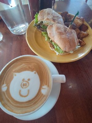 Torta & cute Cafe latte at The Grain Cafe in Long Beach